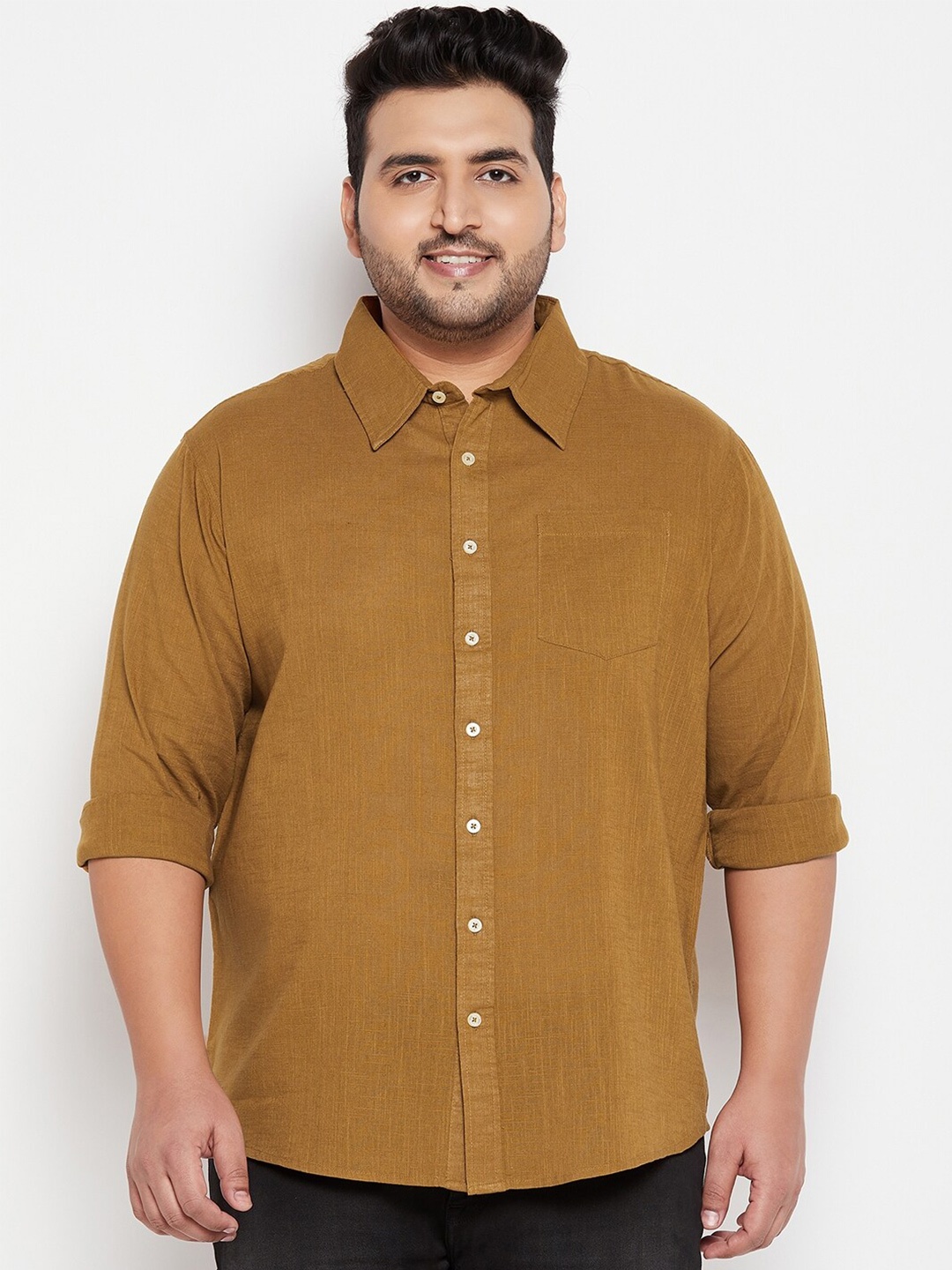 

bigbanana Men Plus Size Brown Massina Solid Shirt
