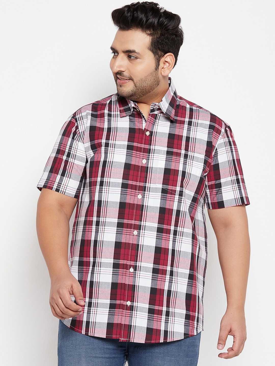 

bigbanana Men Matera Plus Size Tartan Checks Pure Cotton Casual Shirt, Pink