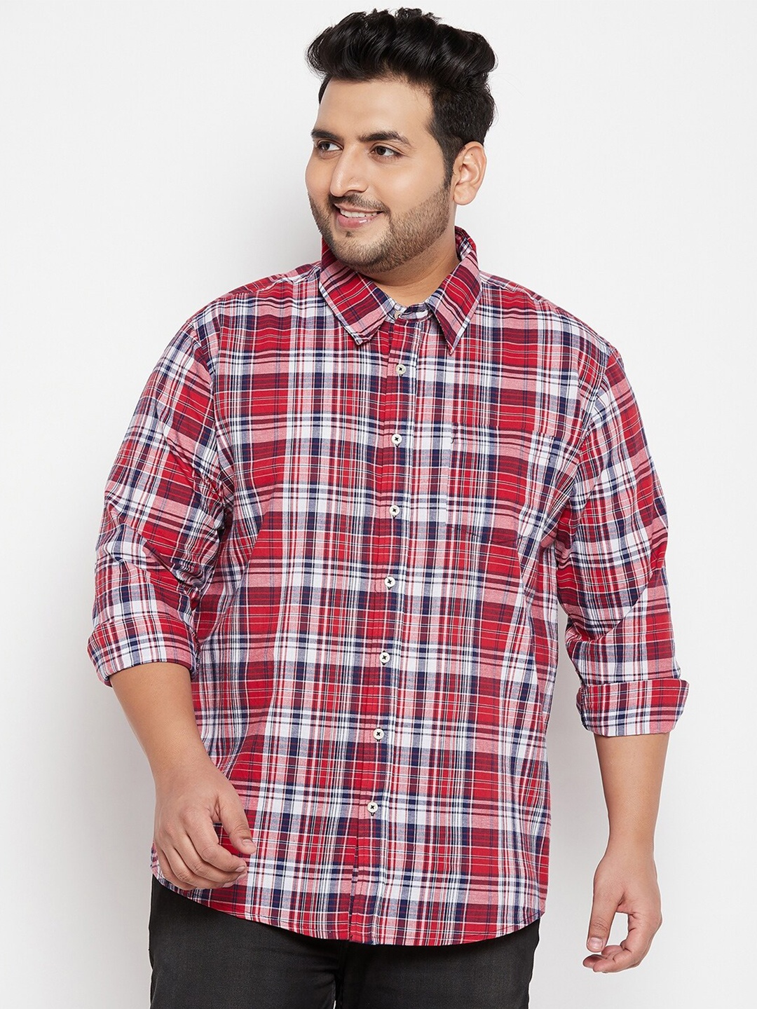 

bigbanana Kartoo Men Plus Size Tartan Checks Pure Cotton Casual Shirt, Red