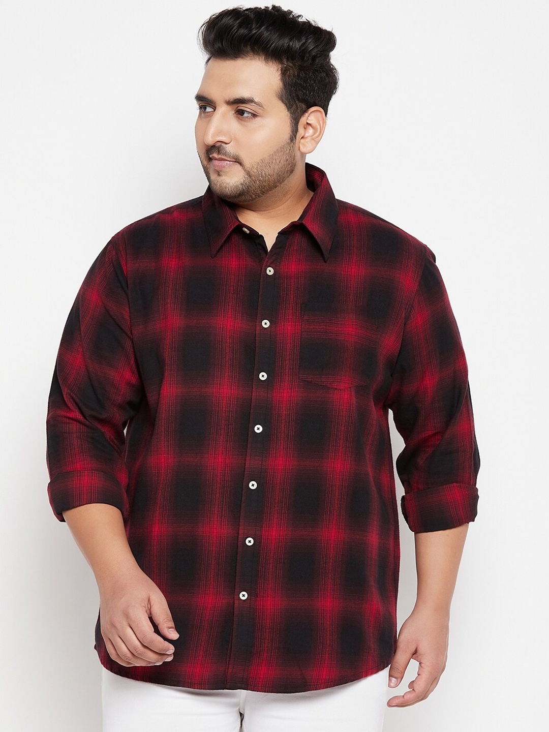 

bigbanana Igna Men Plus Size Checked Pure Cotton Casual Shirt, Red
