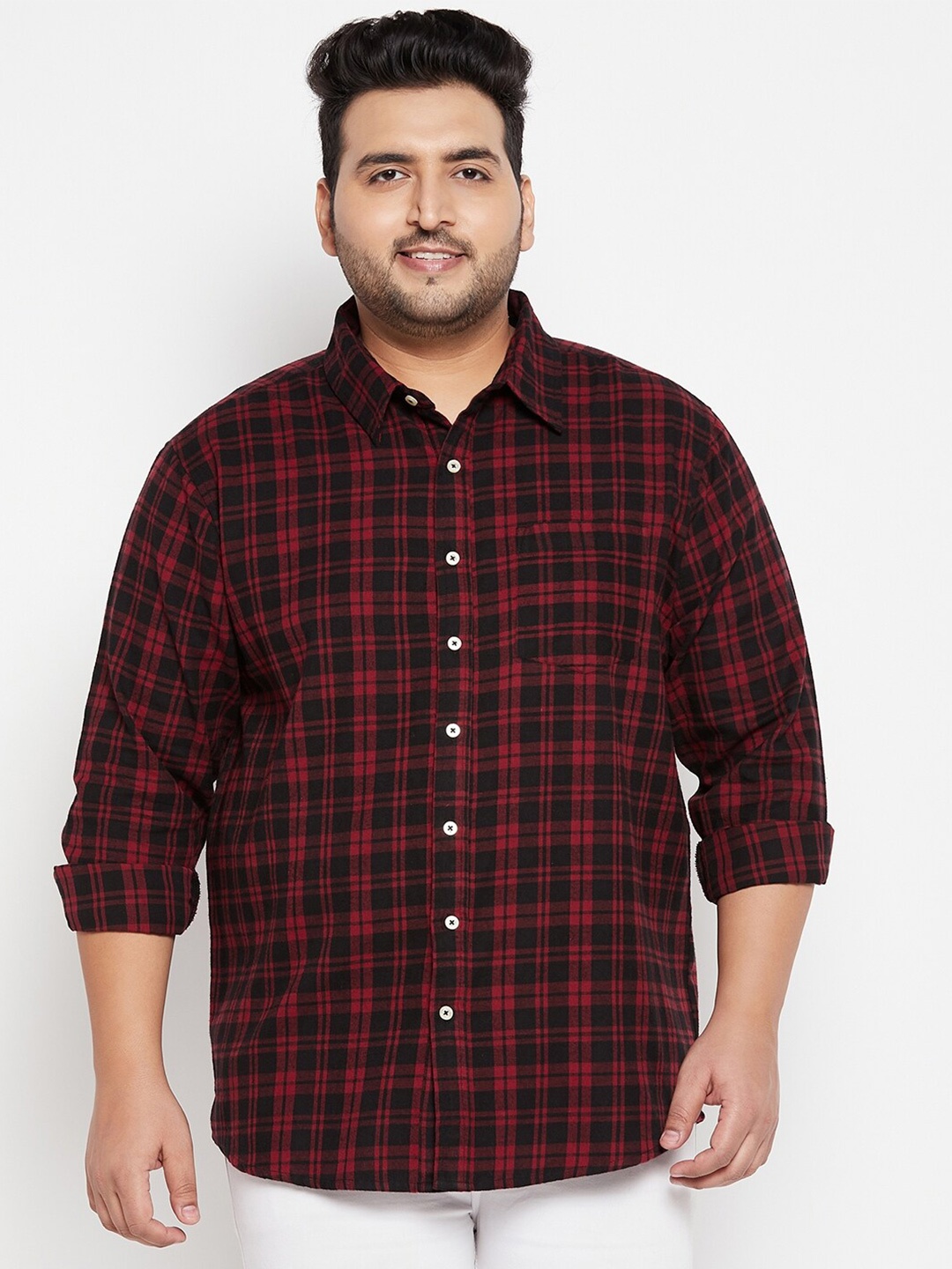 bigbanana Men Wacoal Plus Size Tartan Checked Cotton Casual Shirt, Red