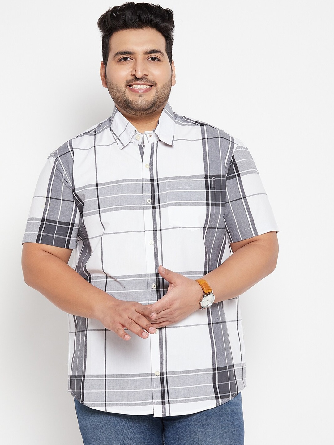 

bigbanana Men Plus Size Multi Zeva Checked Shirt, White