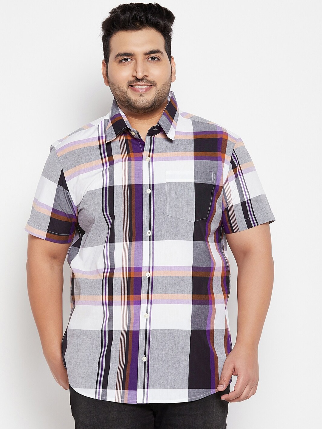 

bigbanana Men Zukbe Plus Size Checked Cotton Casual Shirt, White