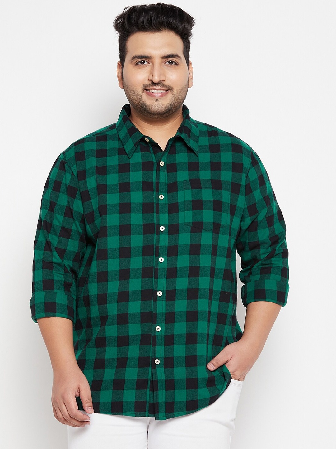 

bigbanana Men Plus Size Zento Check Shirt, Green