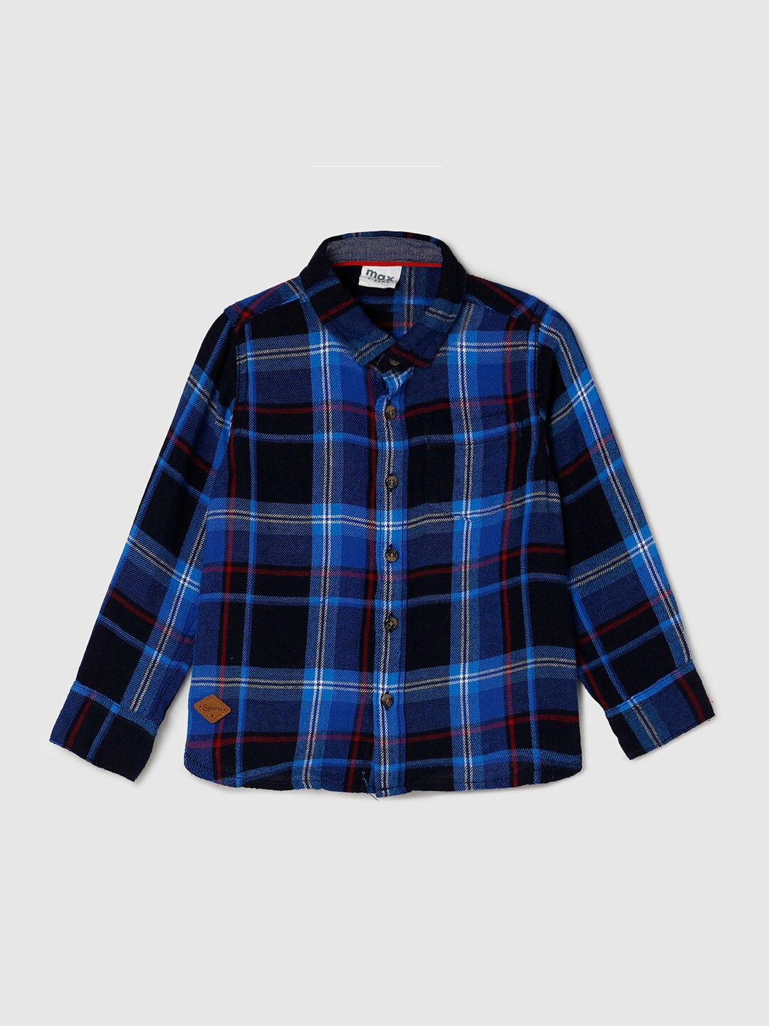 

max Boys Tartan Checks Pure Cotton Casual Shirt, Navy blue