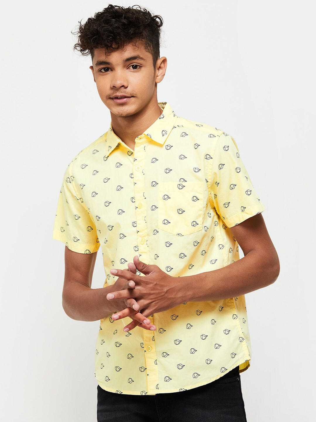 

max Boys Conversational Printed Pure Cotton Casual Shirt, Yellow
