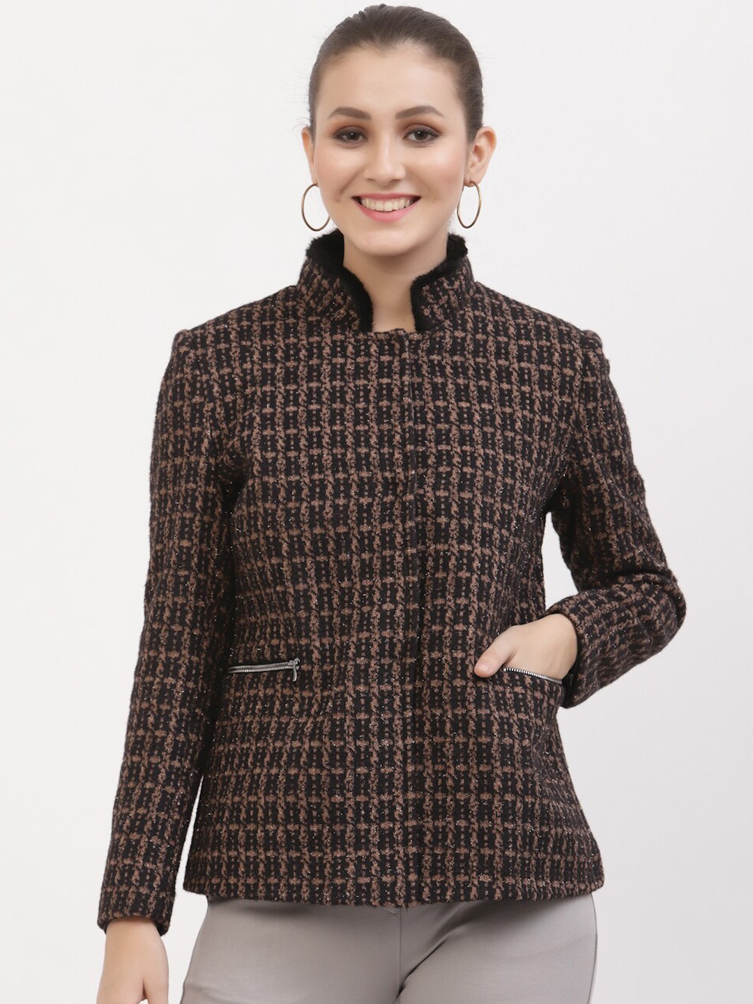 

Juelle Women Self-Design Pea Coat, Black