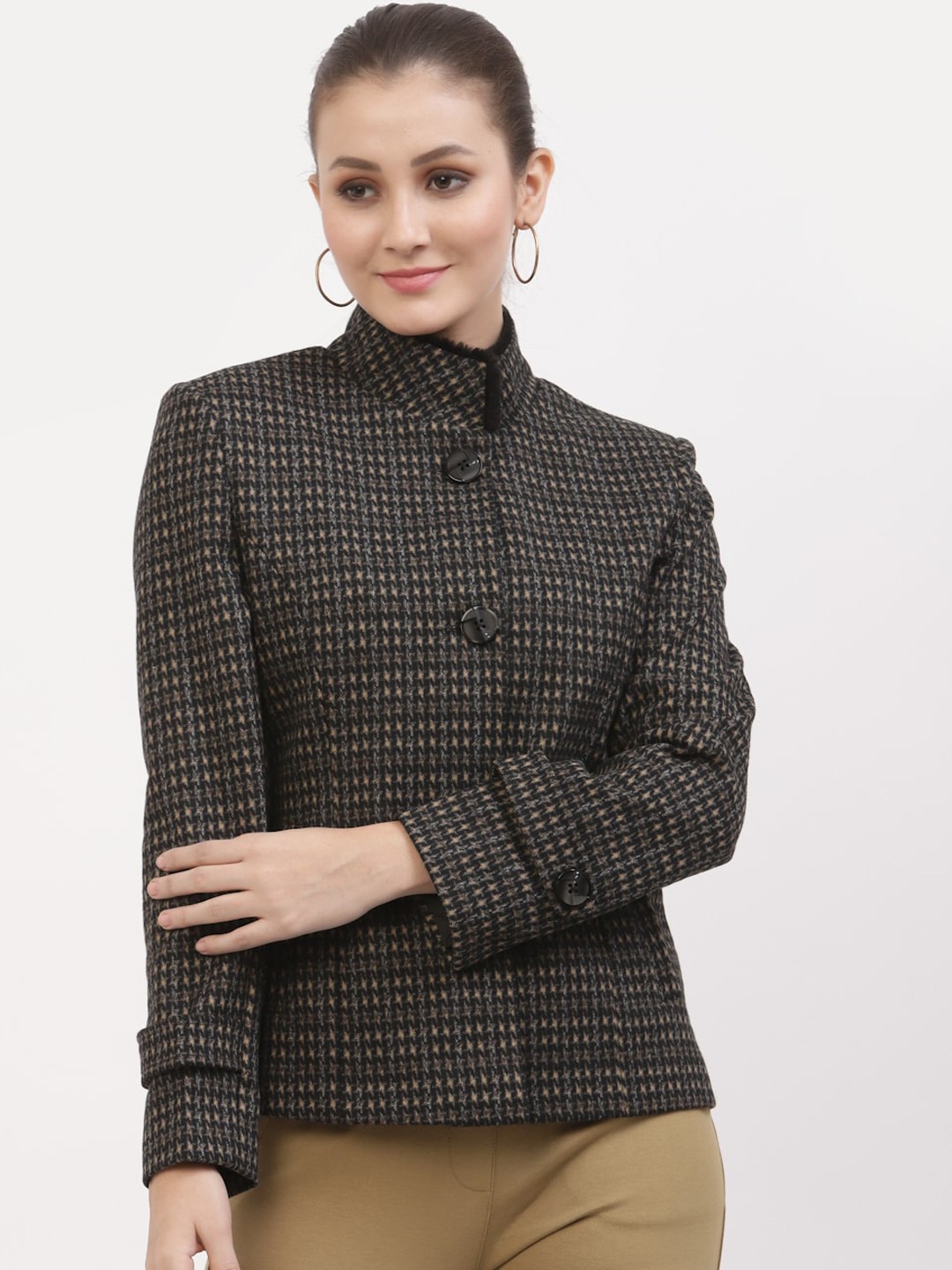 

Juelle Women Self Design Winter Overcoat, Navy blue