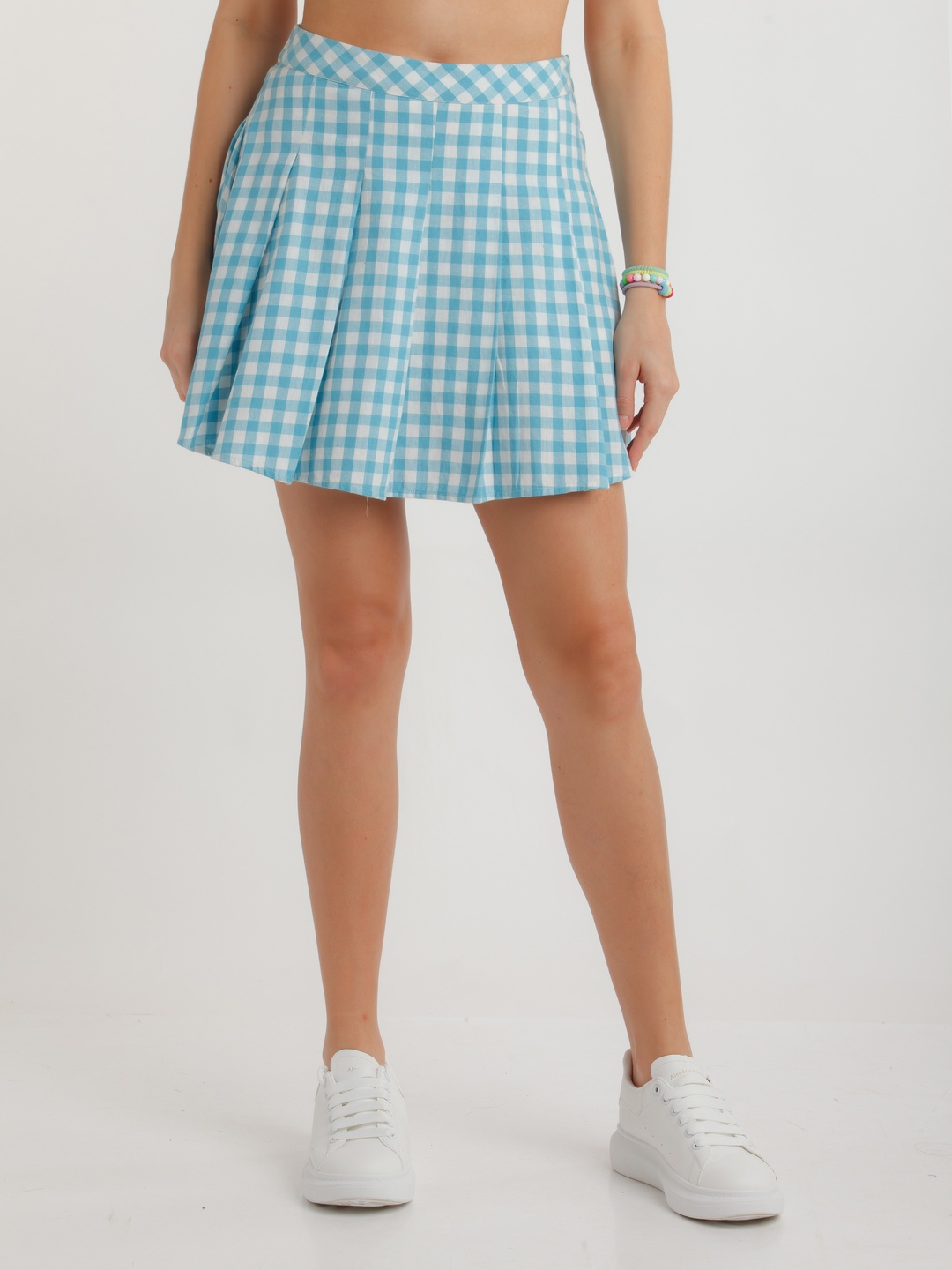 

zink Z Women Blue Checked A-Line Pleated Skirt