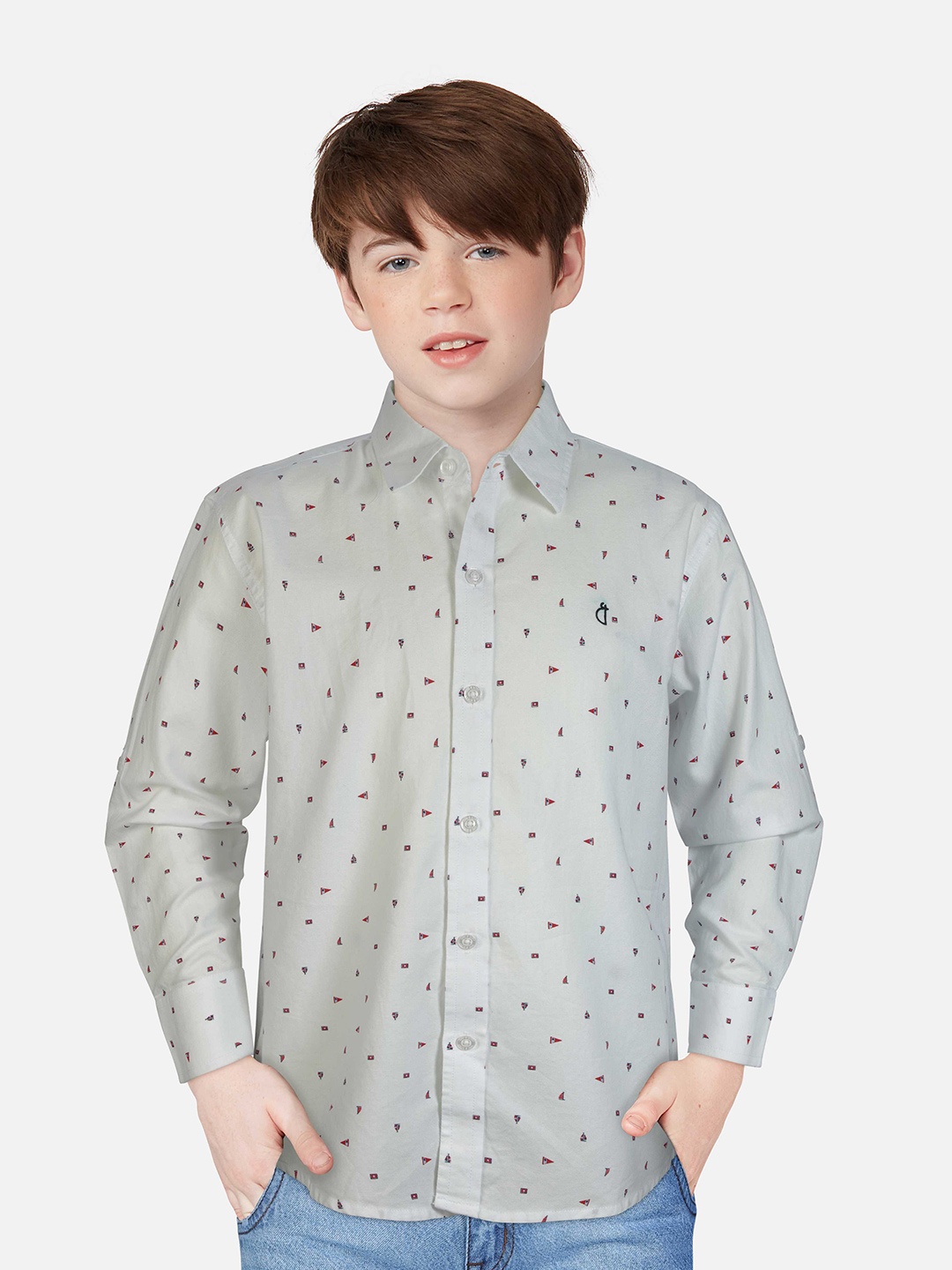 

Gini and Jony Boys White Printed Casual Shirt