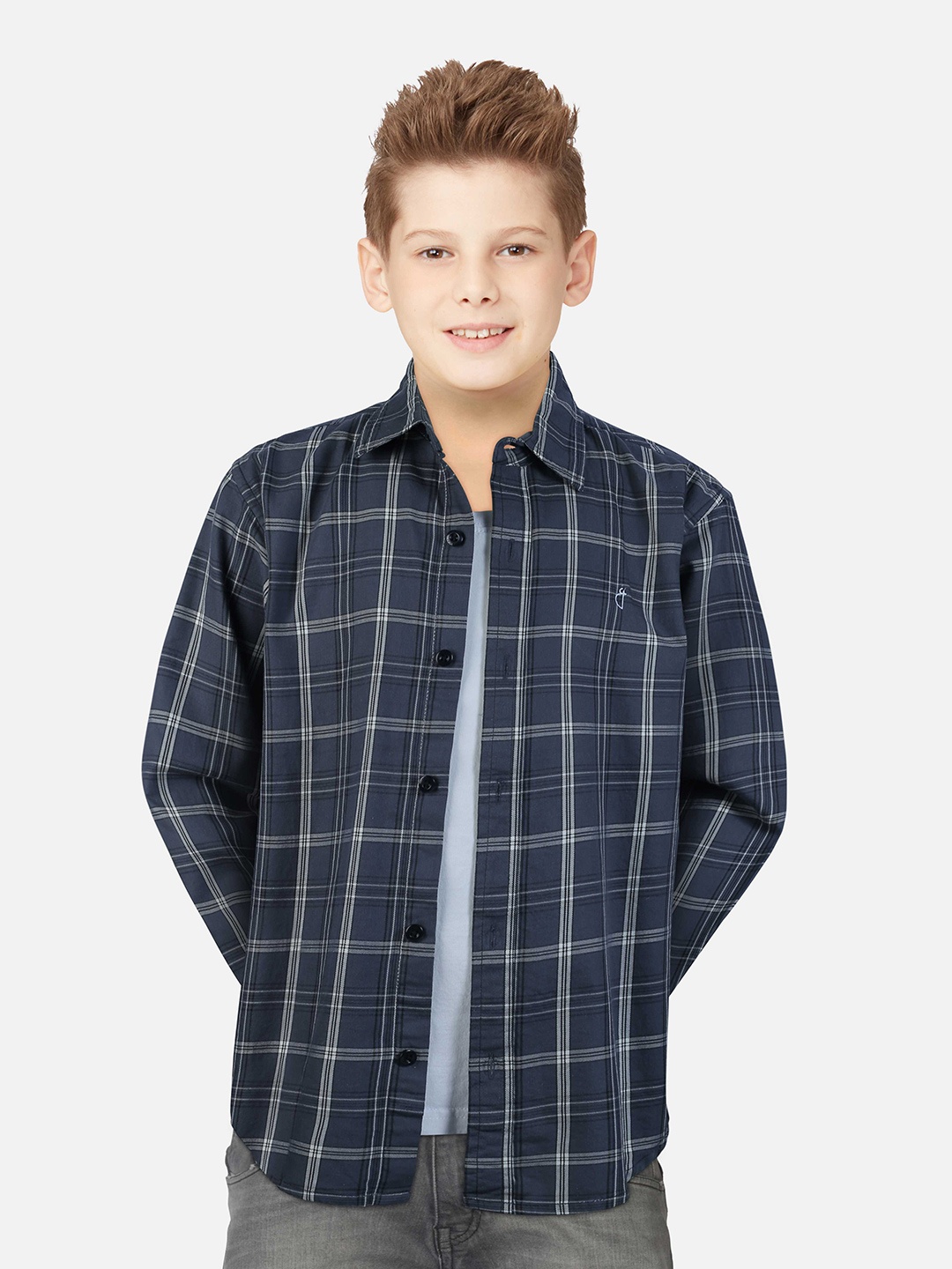 

Gini and Jony Boys Checked Cotton Casual Shirt, Blue
