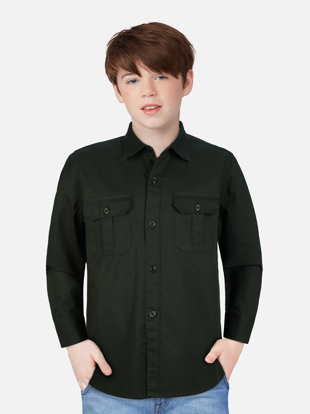 

Gini and Jony Boys Cotton Casual Shirt, Olive