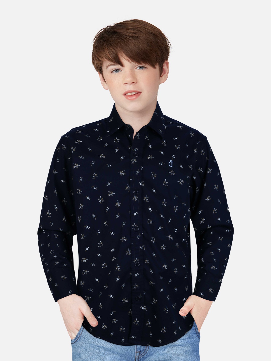 

Gini and Jony Boys Floral Printed Cotton Casual Shirt, Navy blue