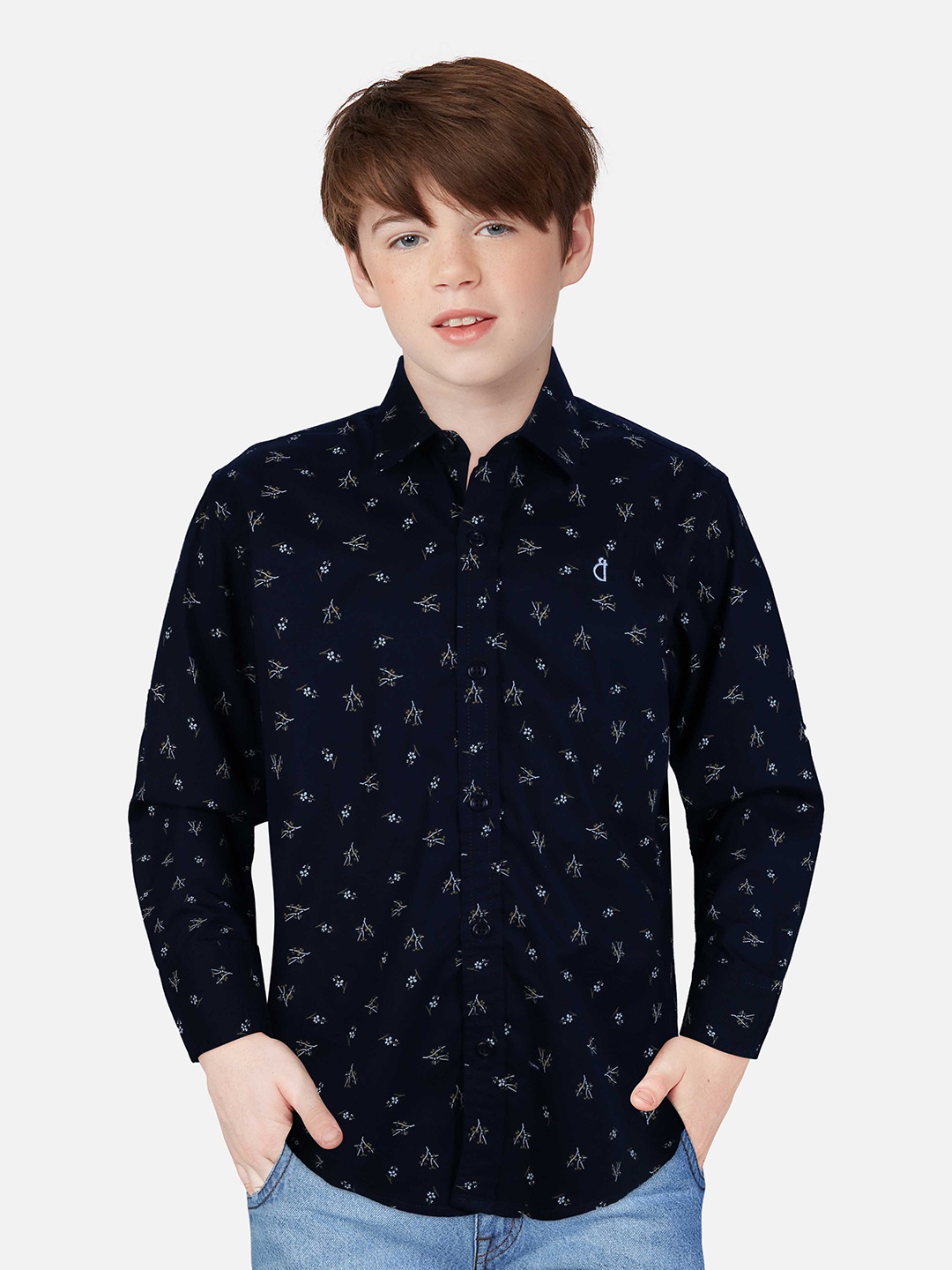 

Gini and Jony Boys Floral Printed Cotton Casual Shirt, Navy blue