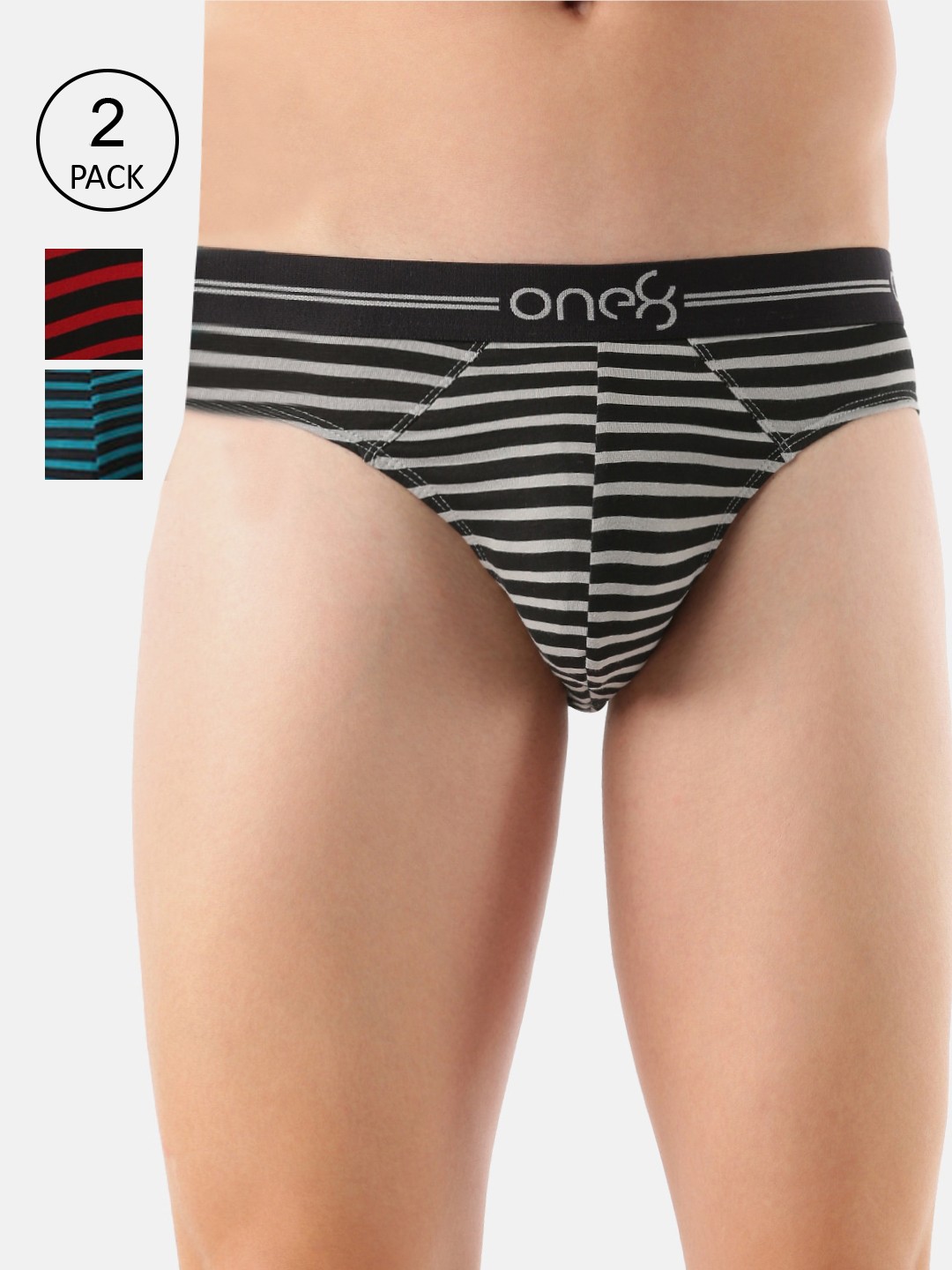 

one8 by Virat Kohli Men Pack of 3 Striped Low Rise Basic Briefs 731-PO3-Grey/Red/Seagreen