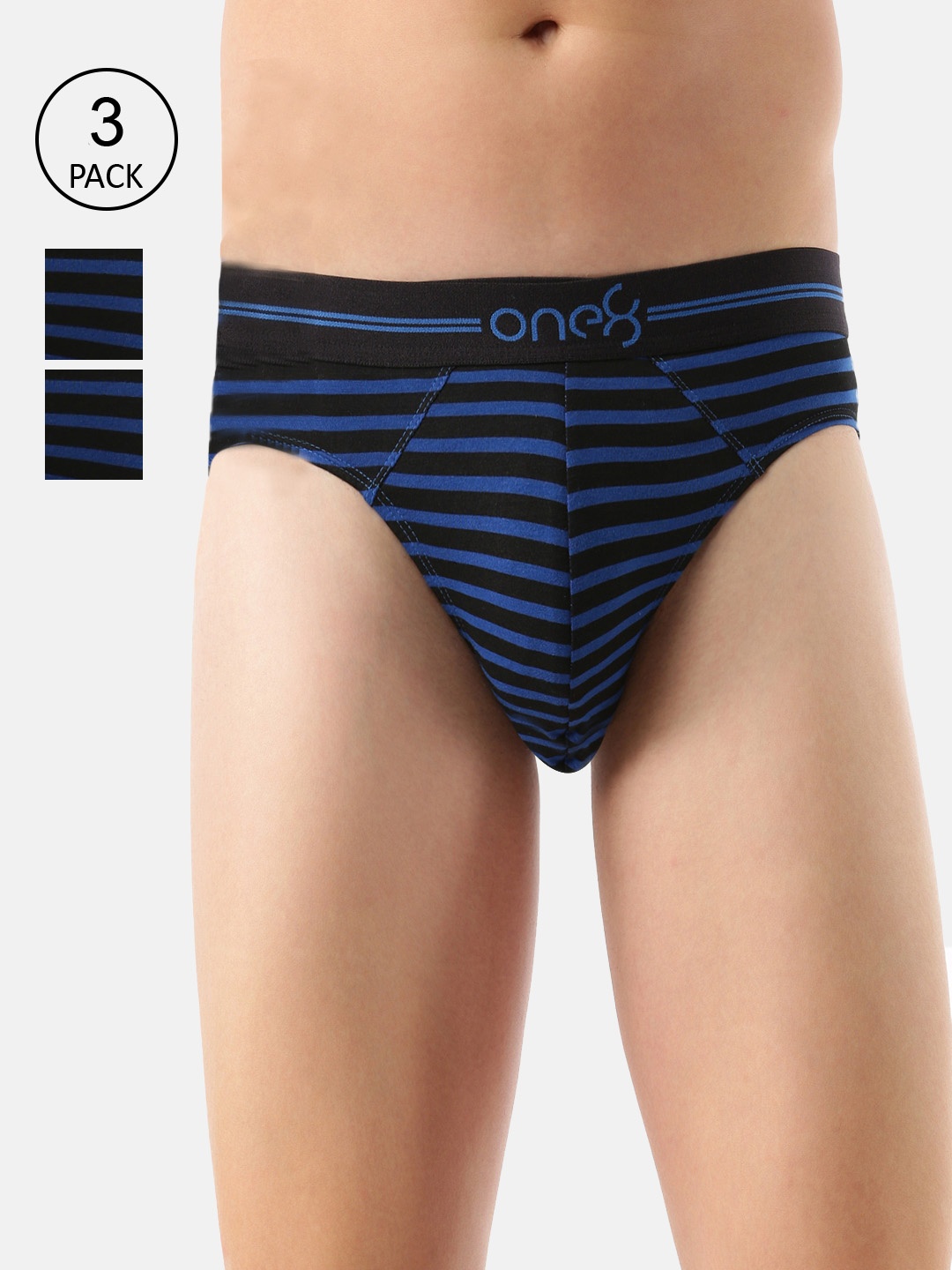 

one8 by Virat Kohli Men Pack Of 3 Striped Deo-Soft Basic Briefs 731-PO3, Navy blue