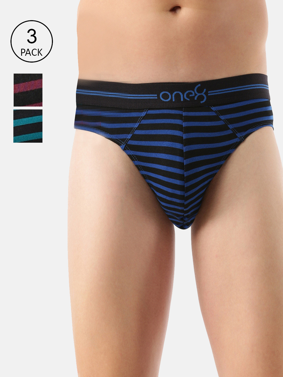 

one8 by Virat Kohli Men Pack Of 3 Striped Printed Briefs 731-PO3, Blue