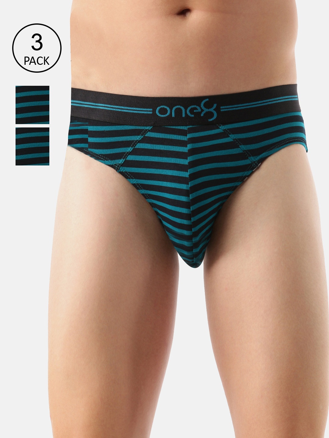 

one8 by Virat Kohli Men Pack Of 3 Striped Basic Briefs 731-PO3-Seagreen, Sea green