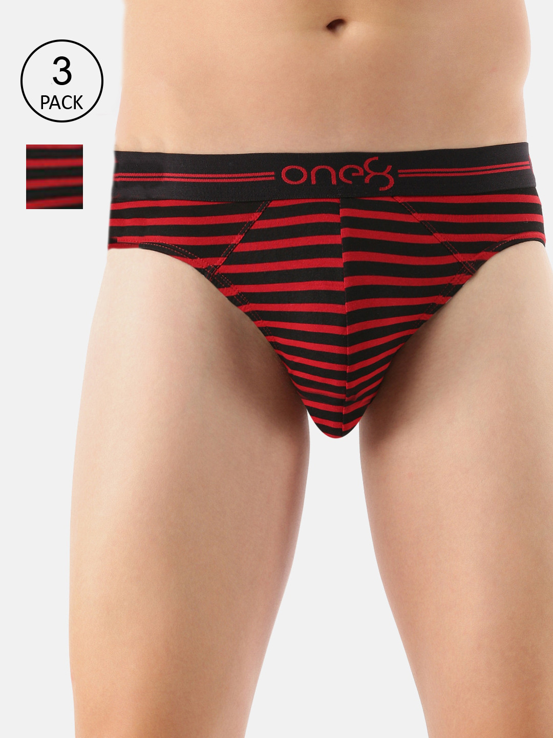 

one8 by Virat Kohli Men Pack Of 3 Striped Cotton Briefs 731-PO3-Red