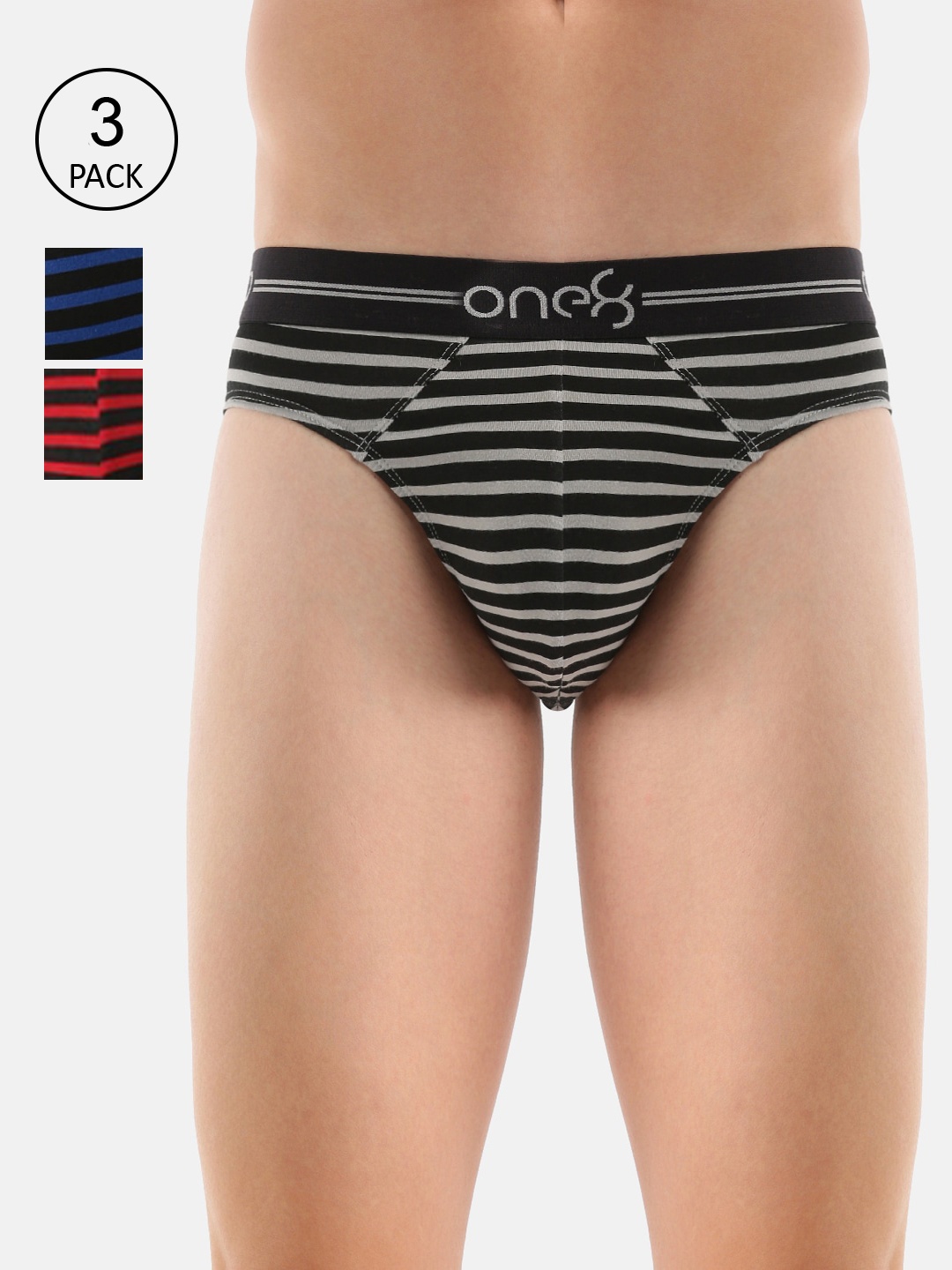 

one8 by Virat Kohli Pack Of 3 Men Stretch Striper Briefs, Grey melange