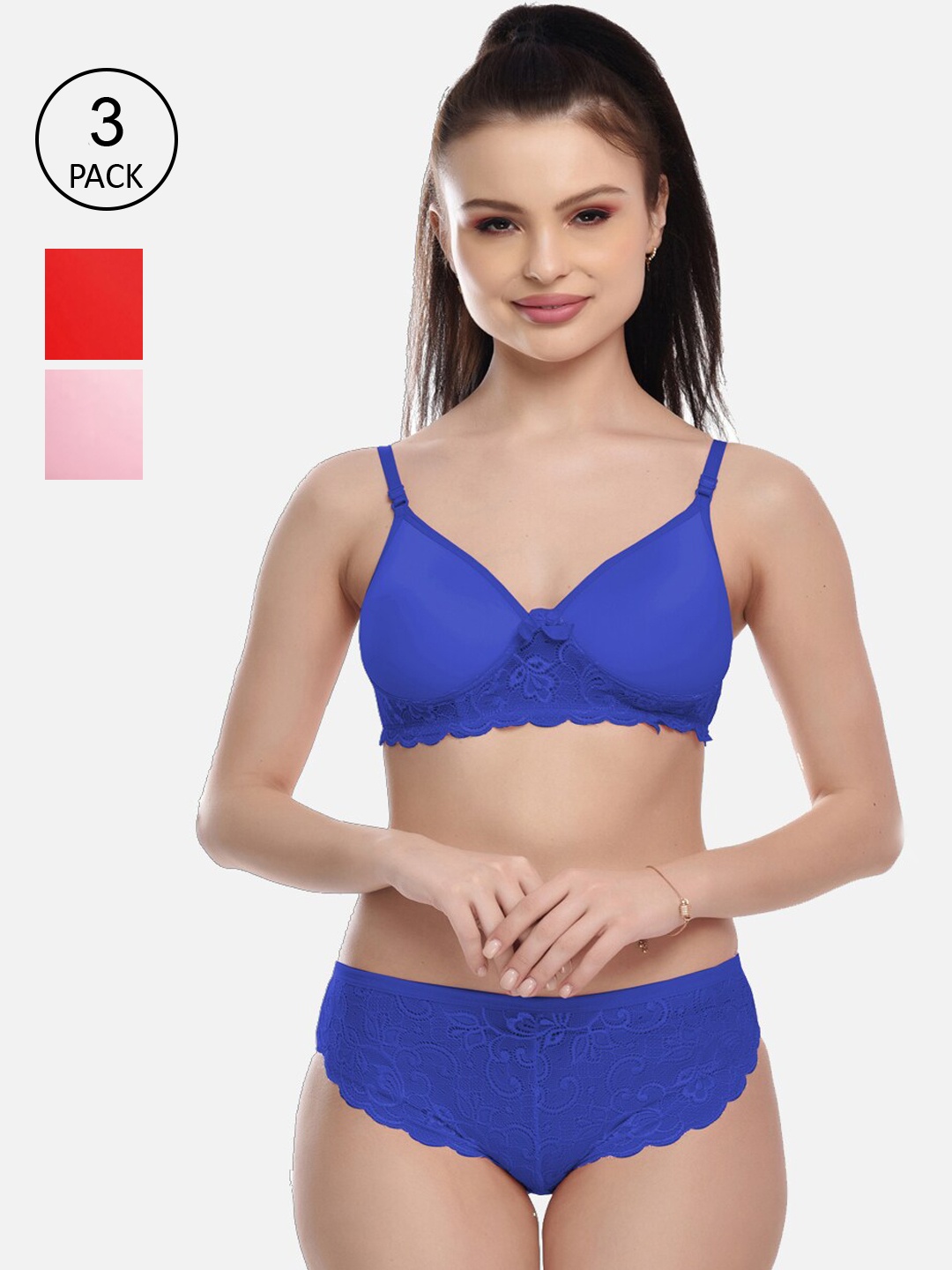 

FIMS Women Pack Of 3 Solid Lingerie Set, Blue