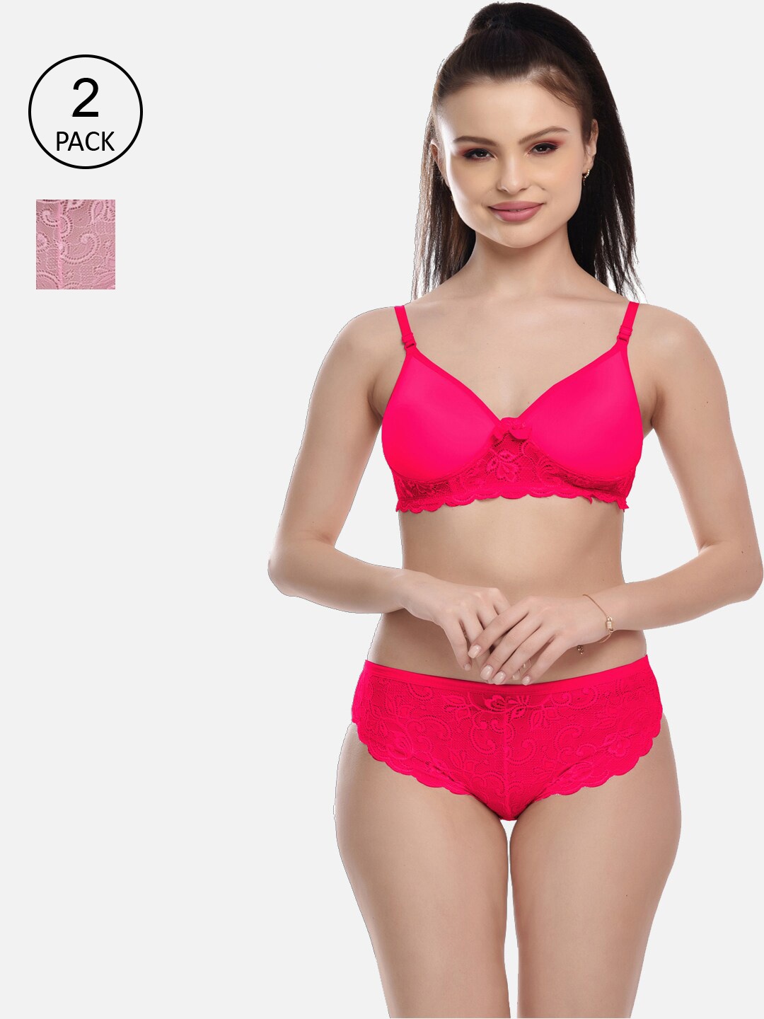 

FIMS Women Pack Of 2 Self-Design Lingerie Set, Fuchsia