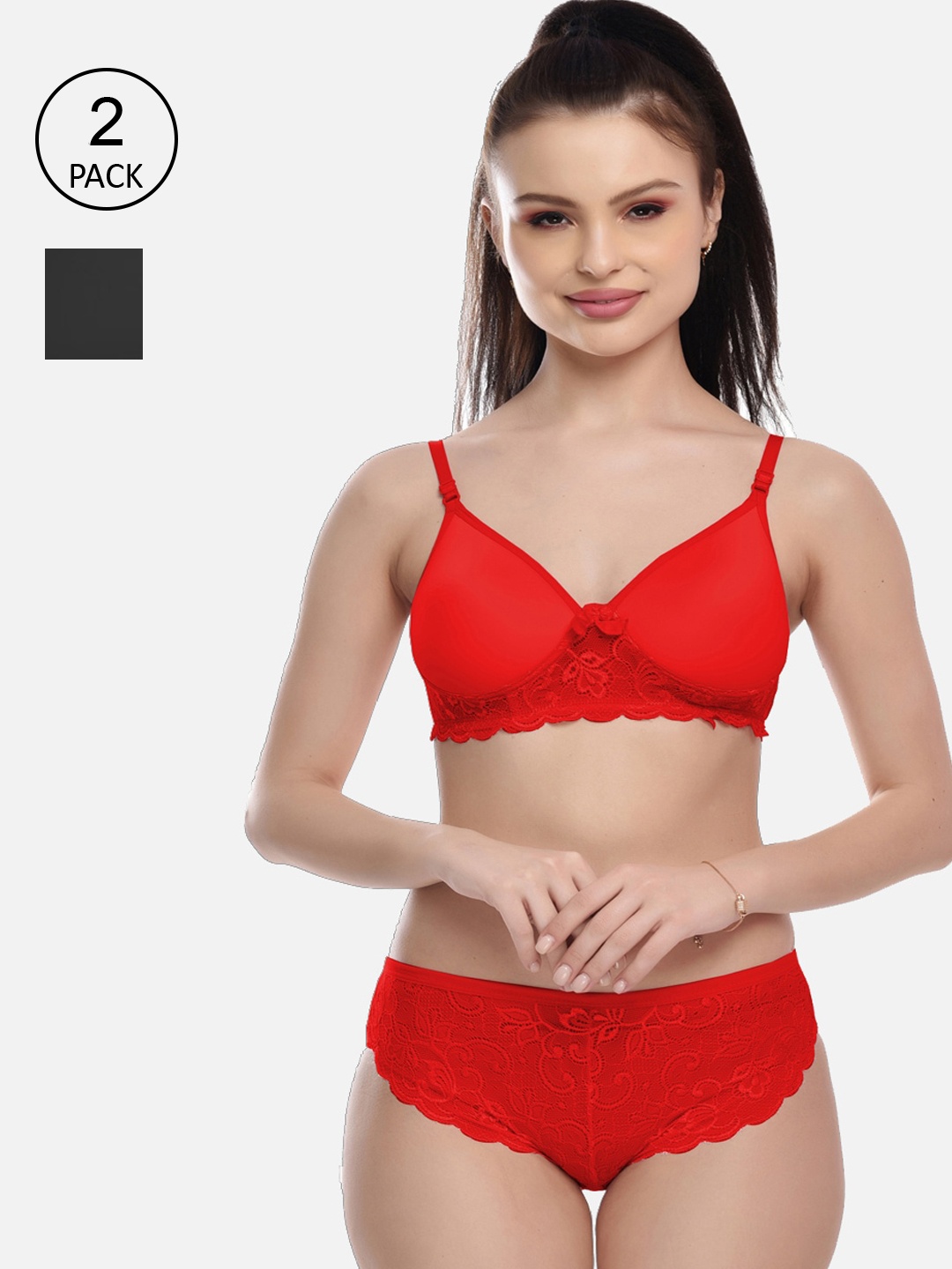 

FIMS Women Pack Of 2 Solid Lingerie Set, Red