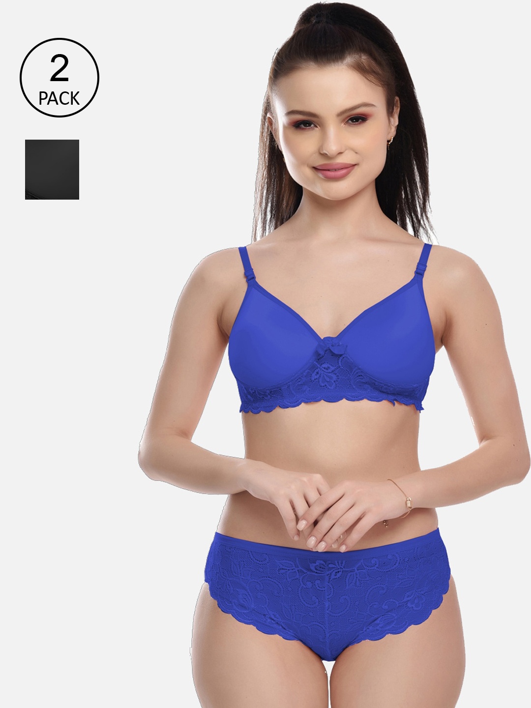 

FIMS Women Pack Of 2 Solid Lingerie Set, Blue