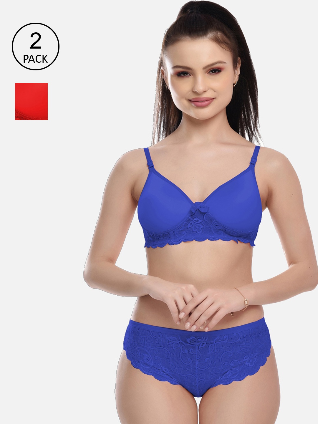 

FIMS Women Pack Of 2 Solid Lingerie SetMTR_Jasmine_Pad_Set_BlueRed_B, Blue