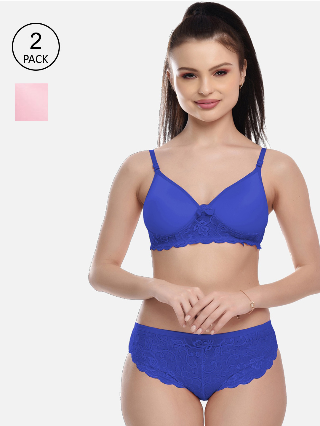 

FIMS Women Pack Of 2 Solid Lingerie Set MTR_Jasmine_Pad_Set_BluePink_B-Multicolor, Blue