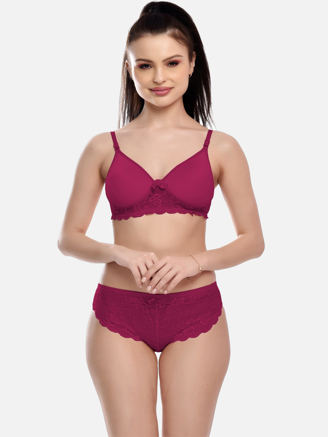 

FIMS Women Solid Lingerie Set, Maroon