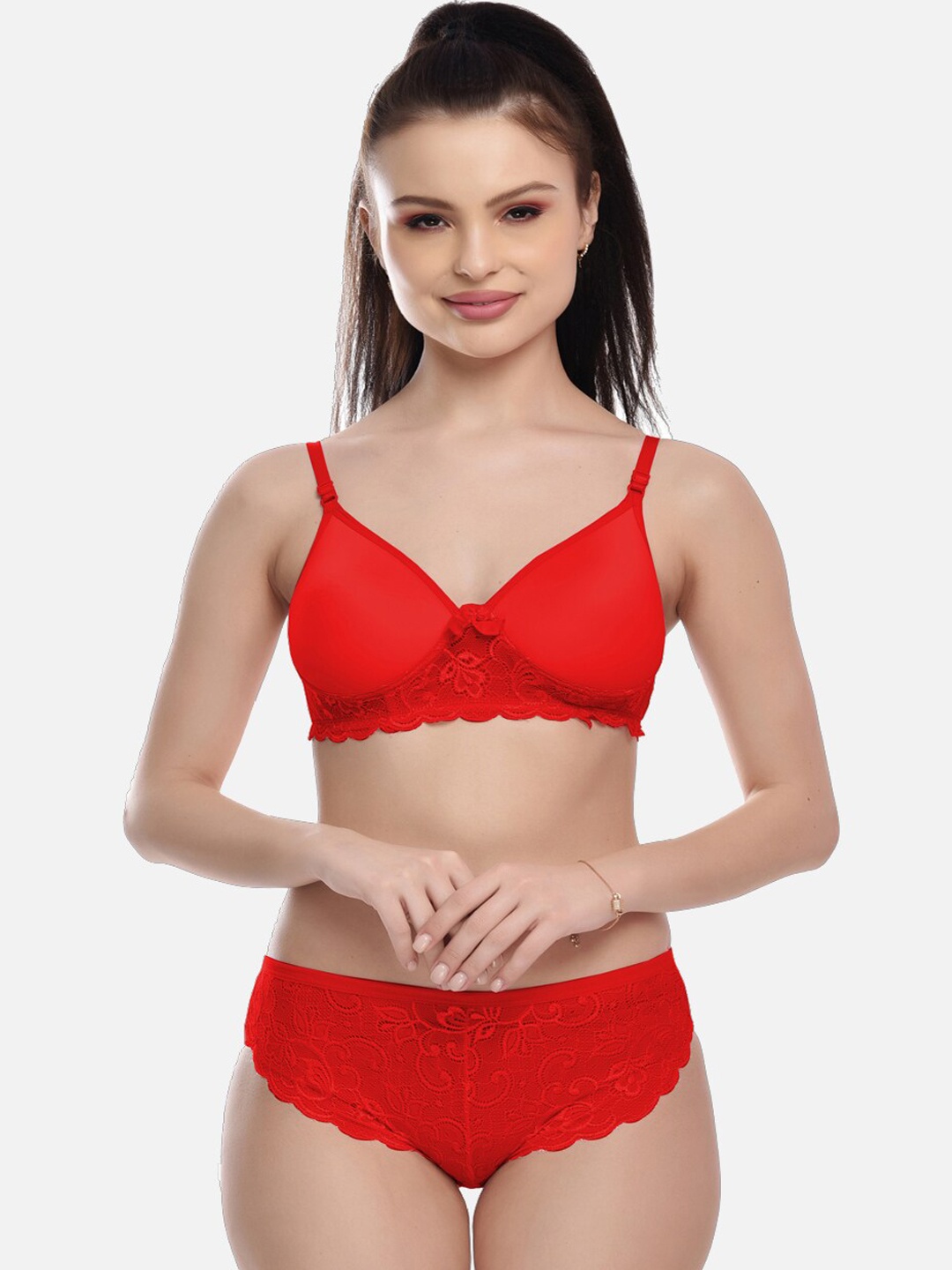 

FIMS Women Self Design Lingerie Set MTR_Jasmine_Pad_Set_Red_B