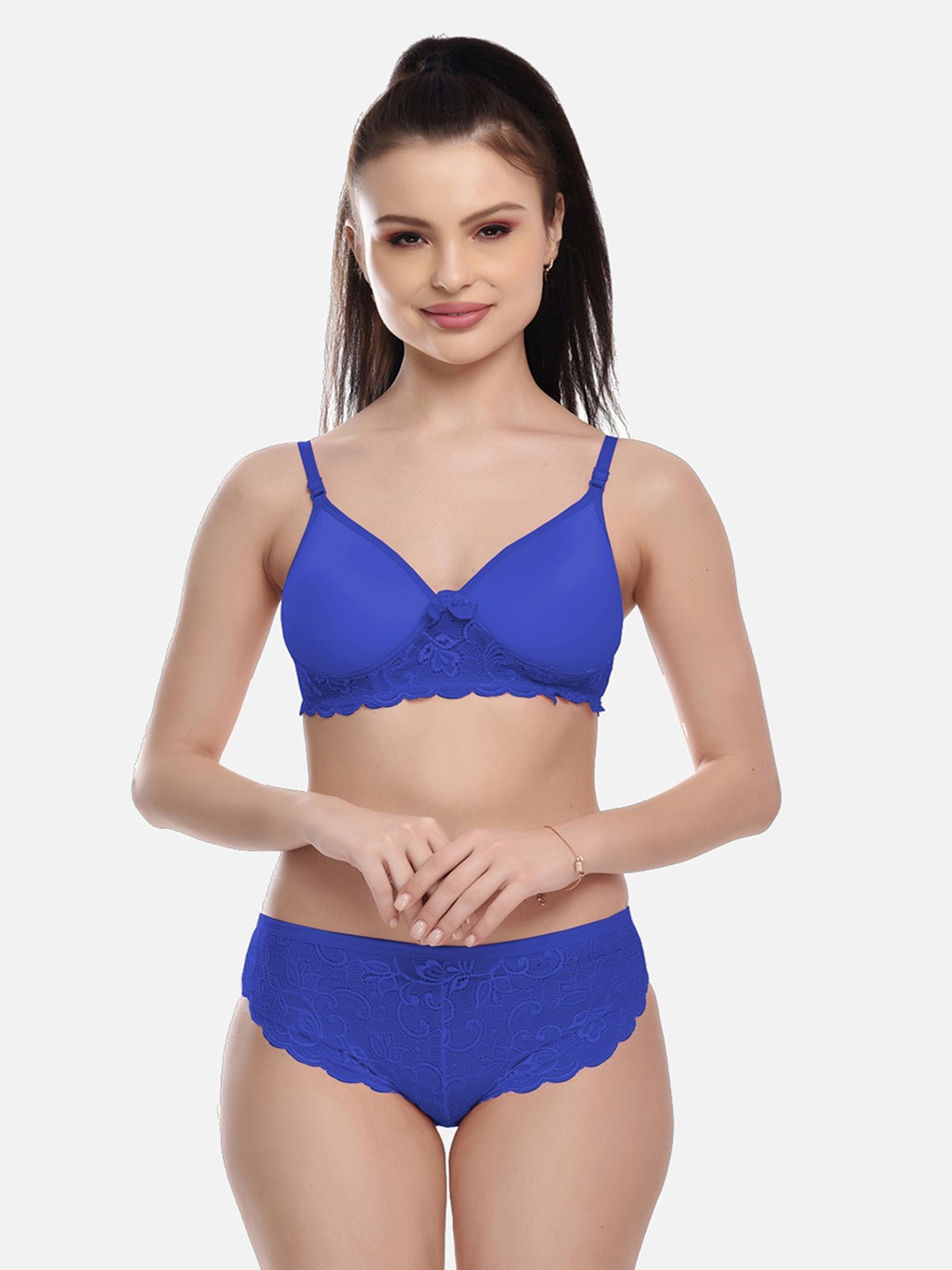 

FIMS Women Self Design Lingerie Set, Blue
