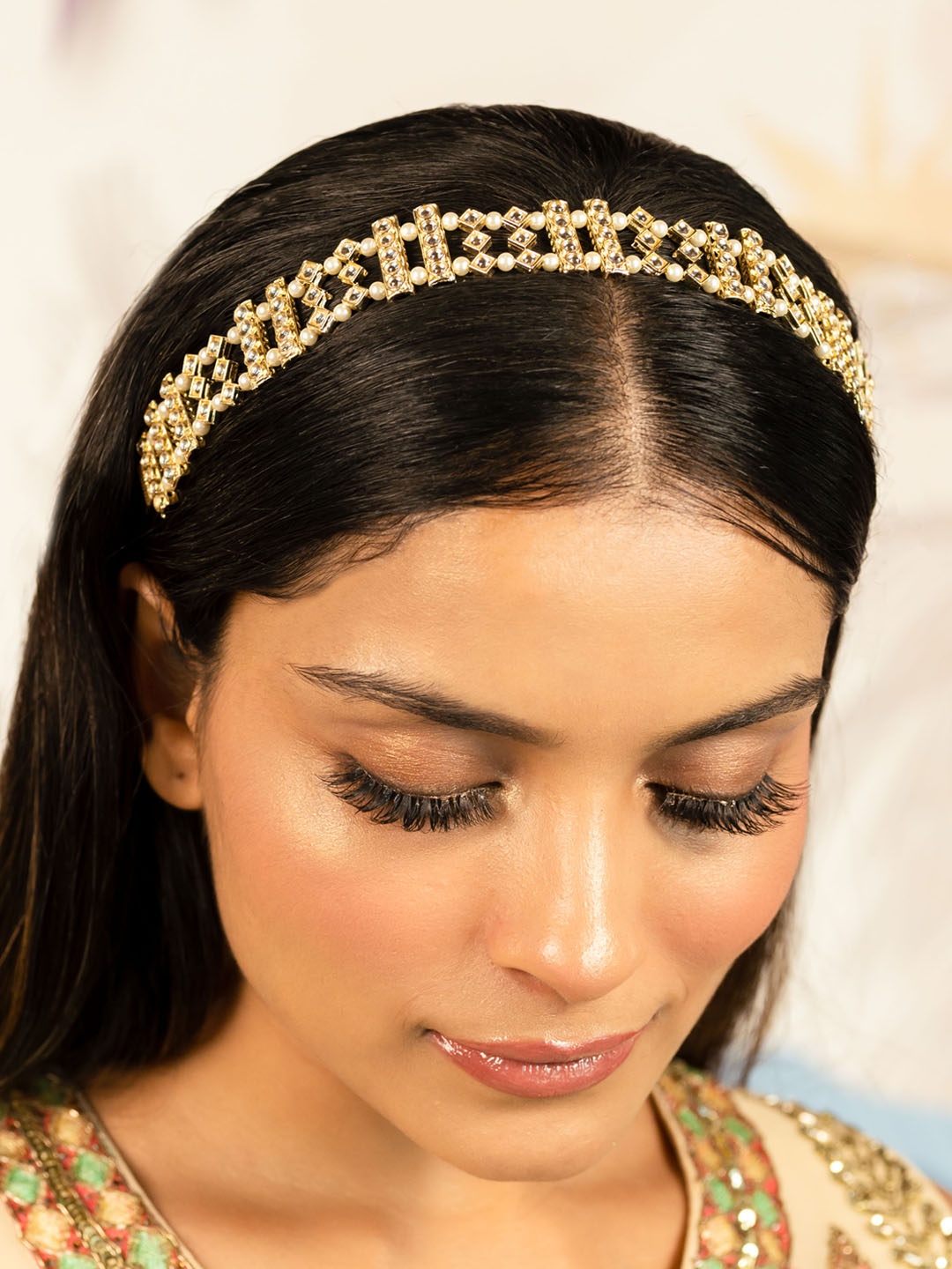 

HAIR DRAMA COMPANY Women Gold-Toned & White Embellished Hairband