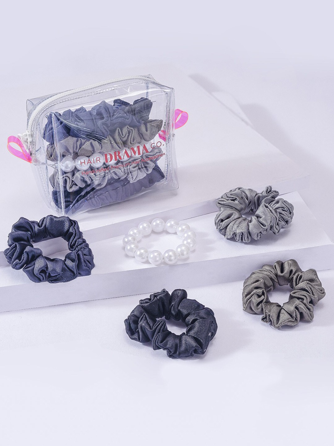 

HAIR DRAMA CO. Women Set of 5 Beaded Ponytail Holders, Blue
