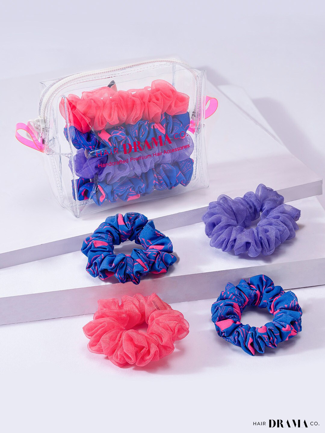 

HAIR DRAMA CO. Women Set of 4 Beaded Ponytail Holders, Red