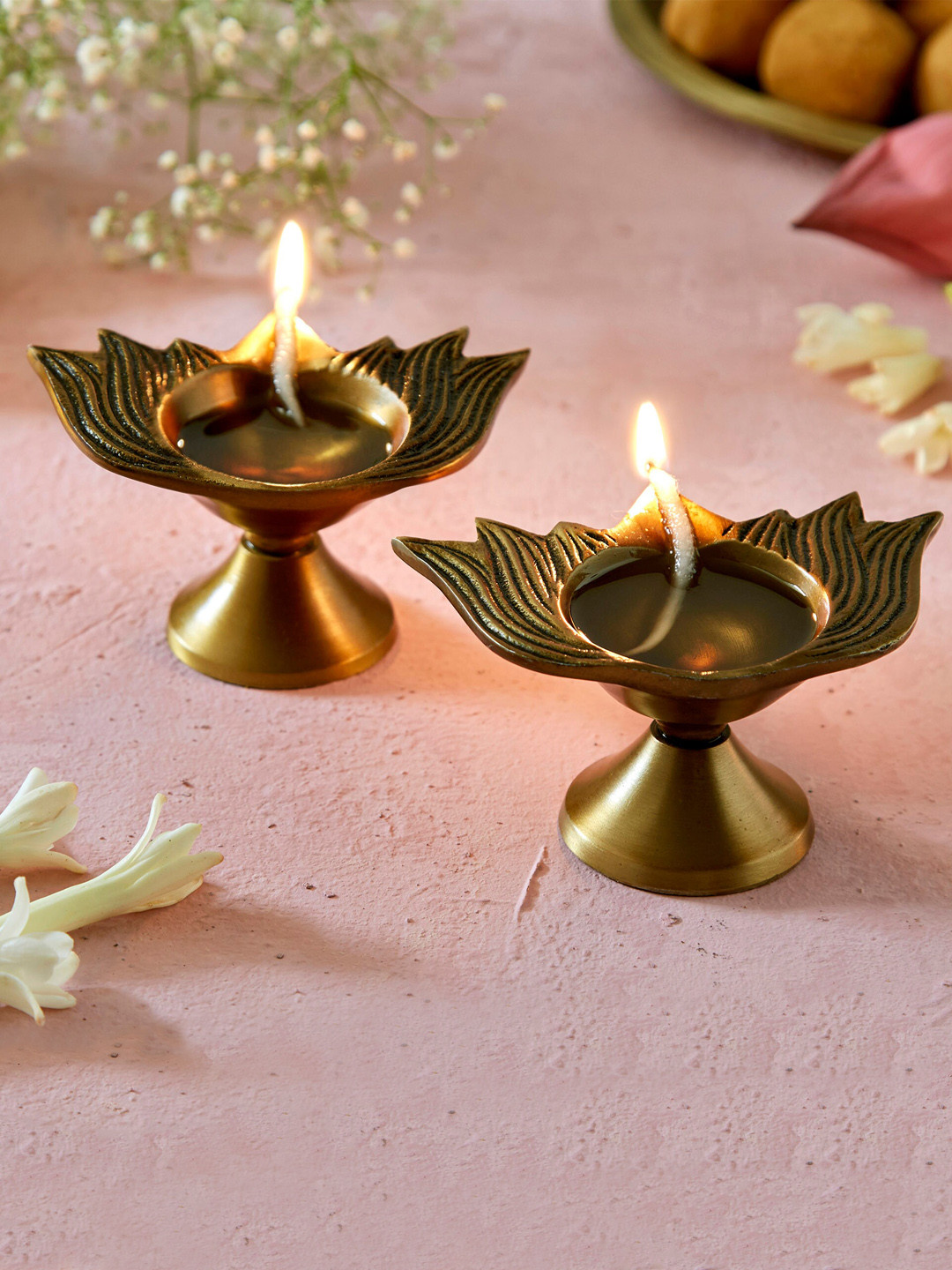 

Home Centre Set of 2 Textured Metal Pooja Diyas, Gold