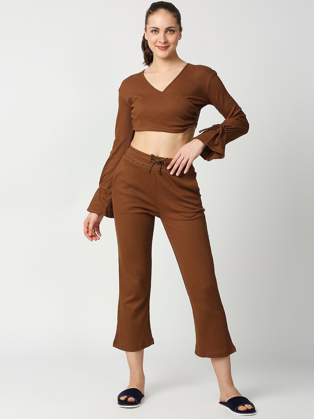 

Blamblack Women Solid Co-Ords Set, Brown
