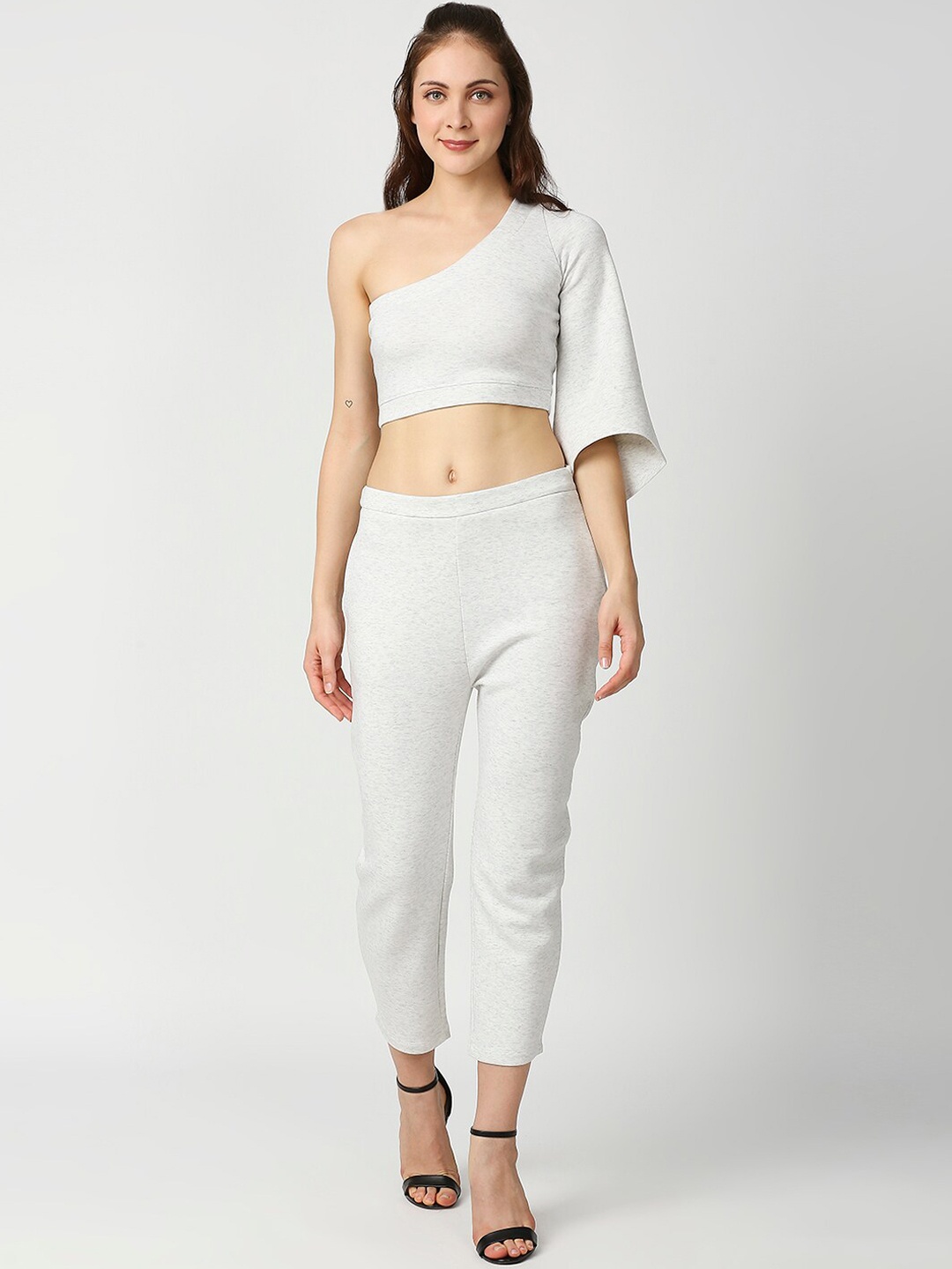 

Blamblack Women Solid Top With Trousers Co-Ords, Grey melange
