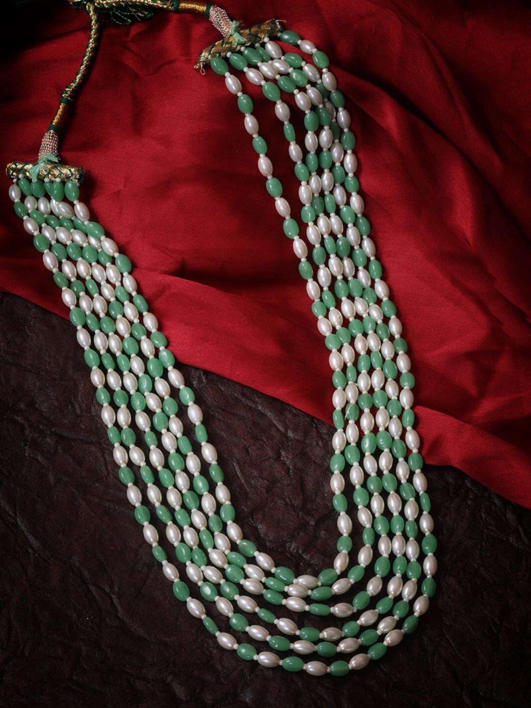 

GRIIHAM Copper Pearls Studded Layered Necklace, Green