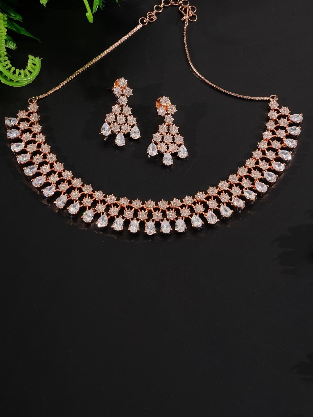 

GRIIHAM Rose Gold Plated CZ Studded Necklace & Earrings, White
