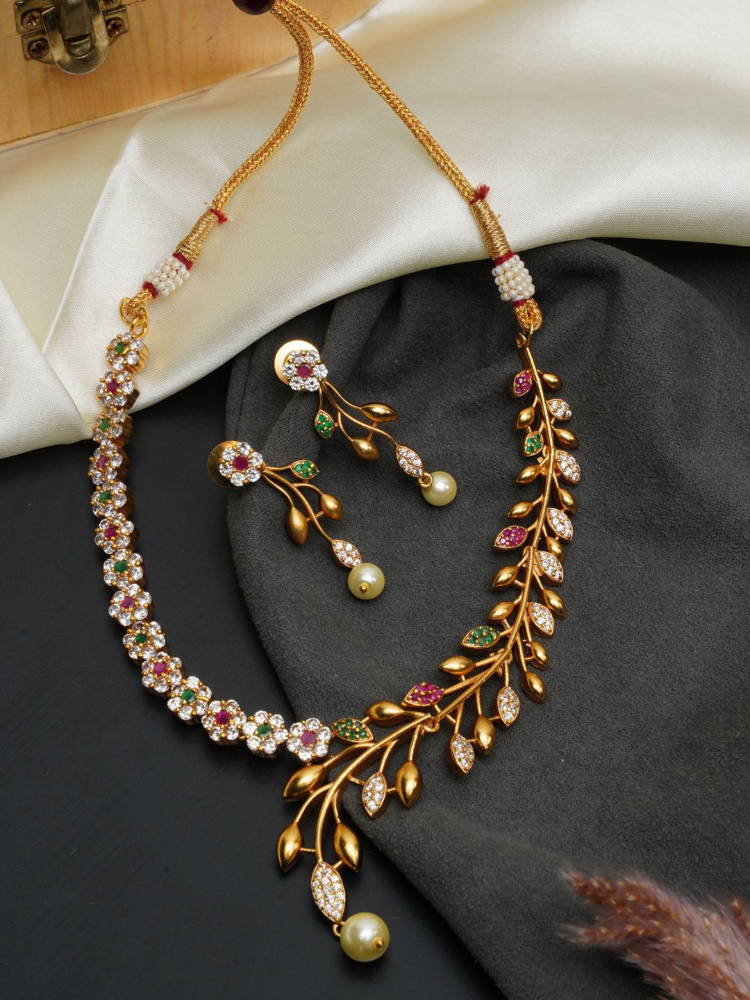 

GRIIHAM Gold-Plated CZ Stone-Studded Necklace Set, White