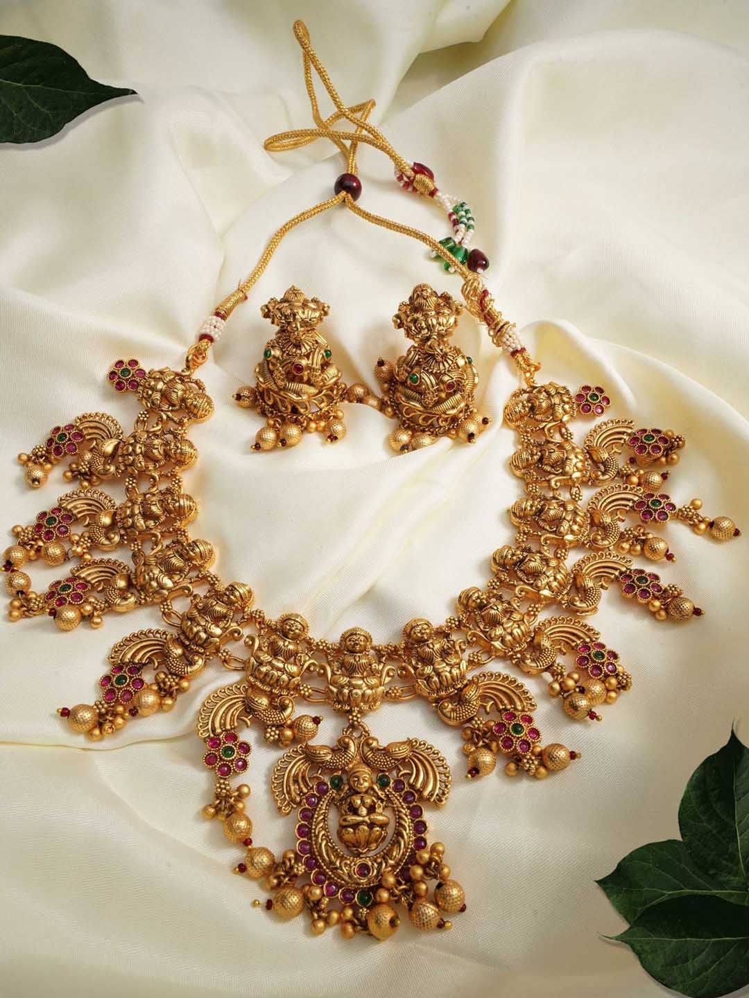 

GRIIHAM Gold-Plated Stone Studded Laxmi Jewellery Set