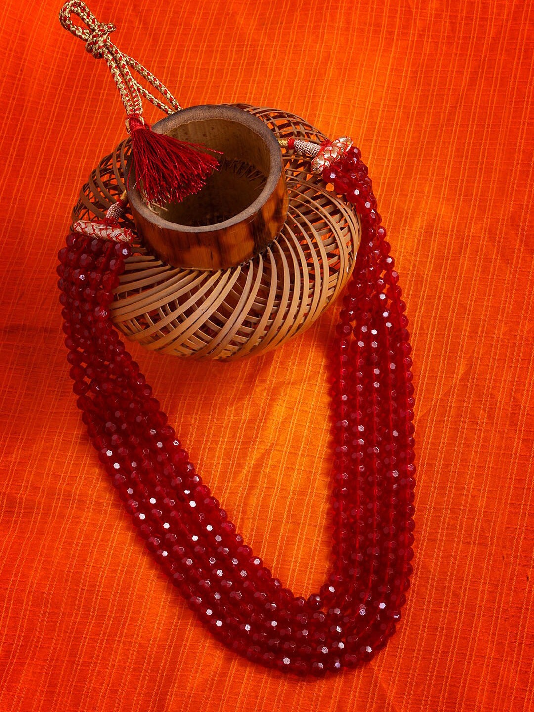 

GRIIHAM Copper 5 Layered Crystal Necklace, Maroon