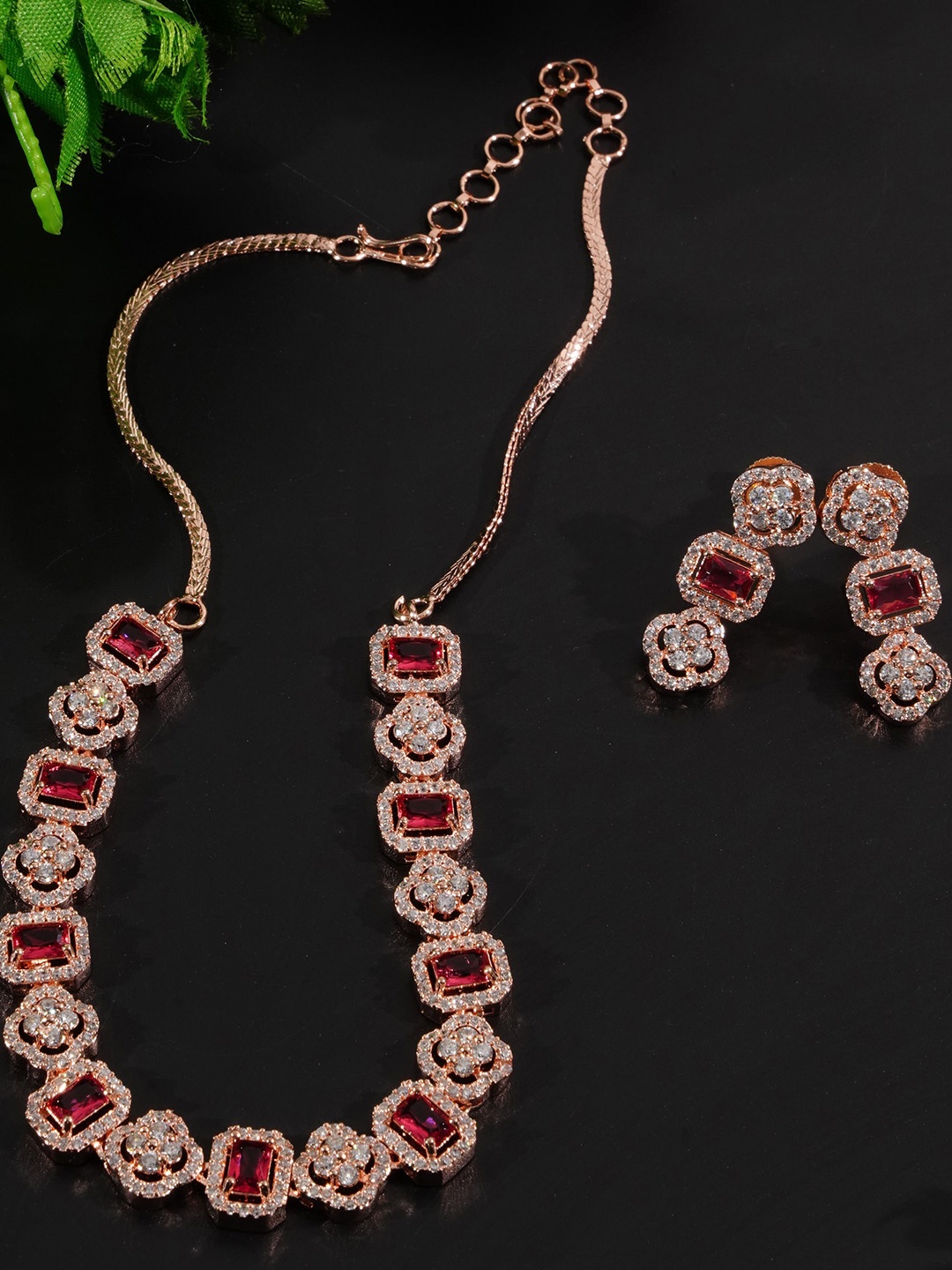 

GRIIHAM Rose Gold-Plated CZ Studded Jewellery Set