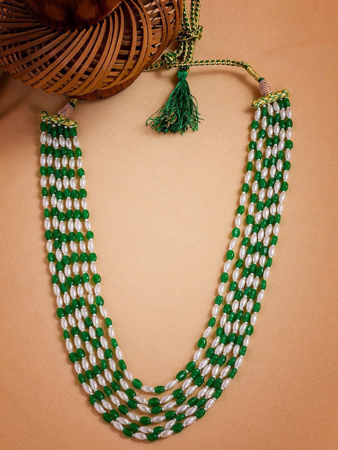 

GRIIHAM Copper 6 Layered Pearl Necklace, Green