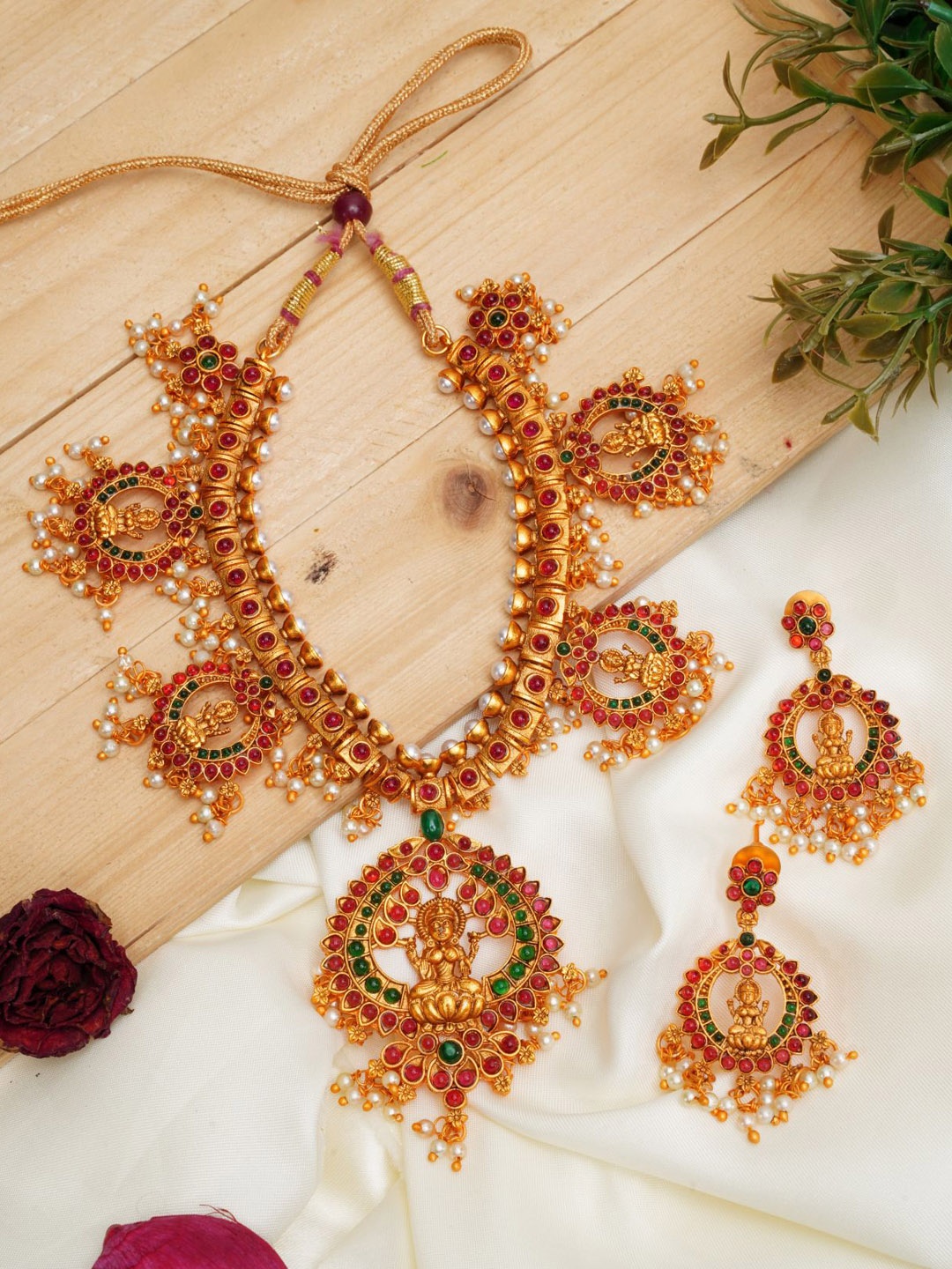 

GRIIHAM Gold-Plated Stone Studded temple Jewellery Set