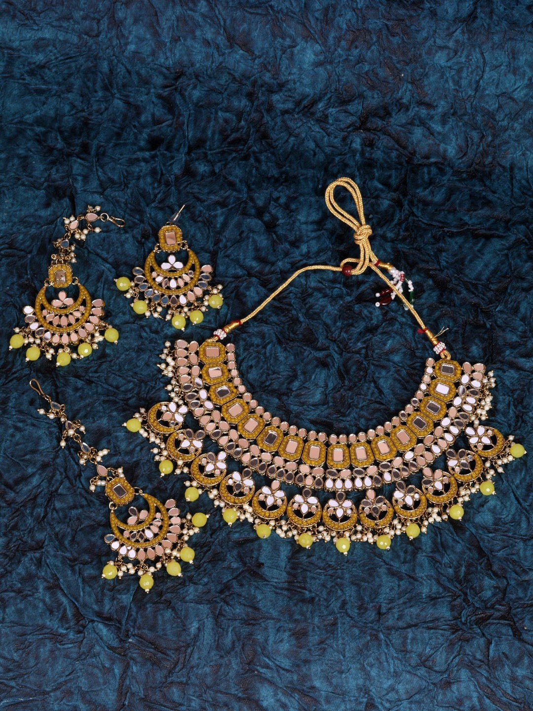 

GRIIHAM Gold-Plated CZ & Mirror Studded & Beaded Jewellery Set