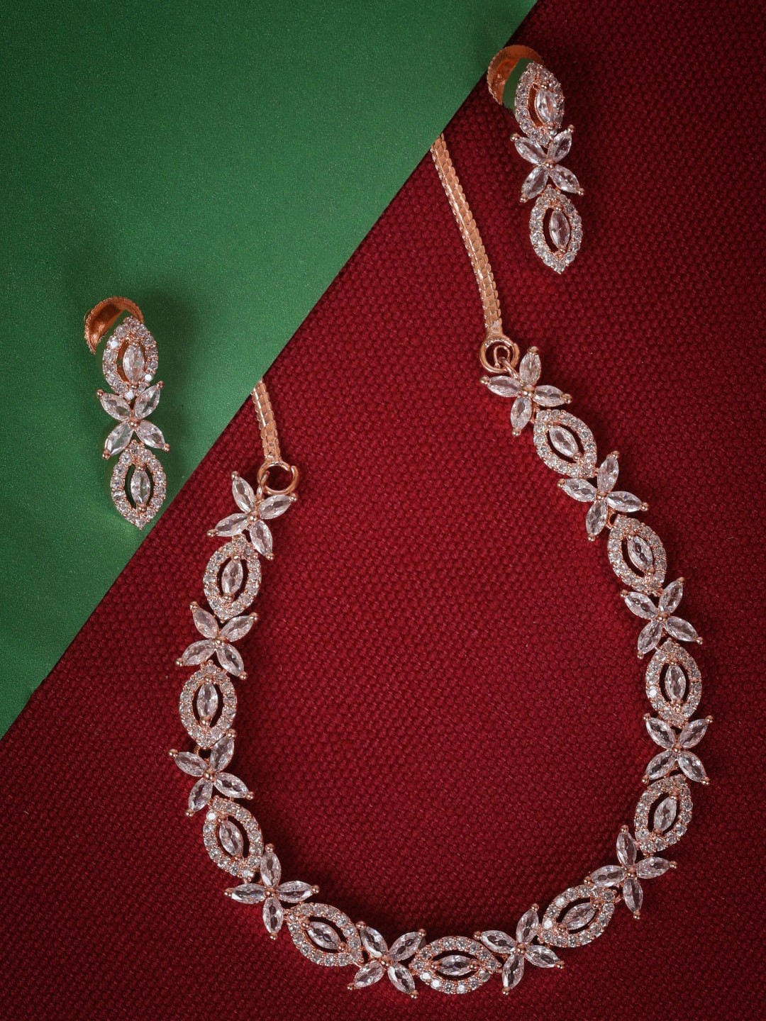 

GRIIHAM Rose Gold-Plated & CZ Stone-Studded Jewellery Set