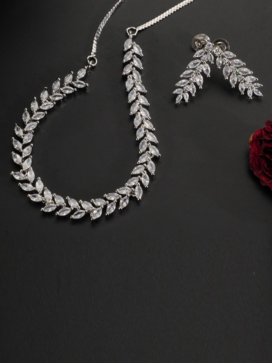 

GRIIHAM Rhodium-Plated CZ Studded Jewellery Set, Silver
